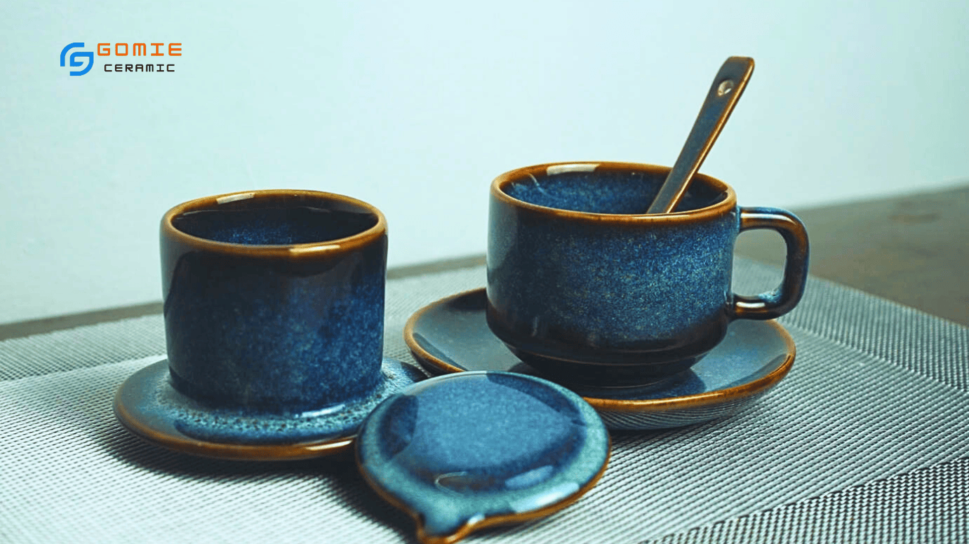 Bộ cà phê phin gốm men hỏa biến theo phong thủy