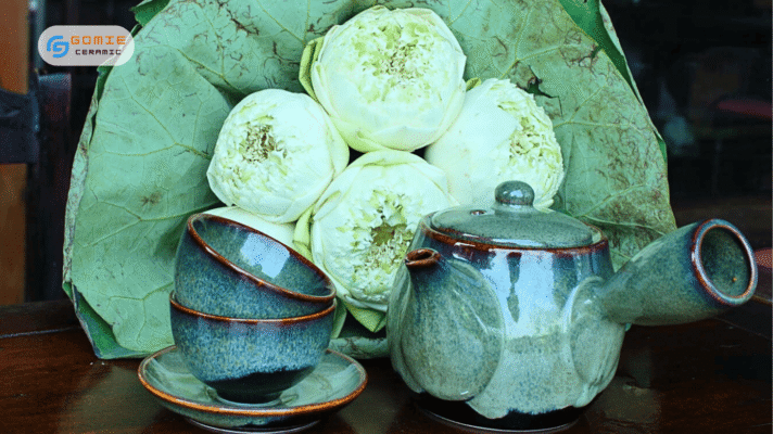 bộ ấm chén men rêu phong thủy