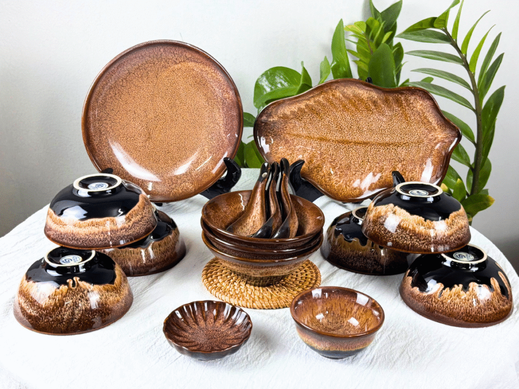 Bộ bát ăn nhà hàng men nâu tuyết