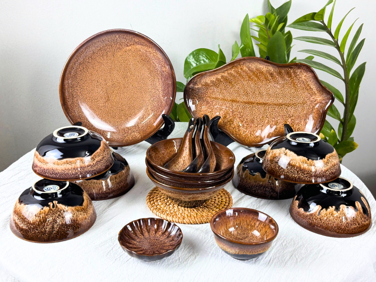 Bộ đồ ăn nhà hàng men nâu tuyết