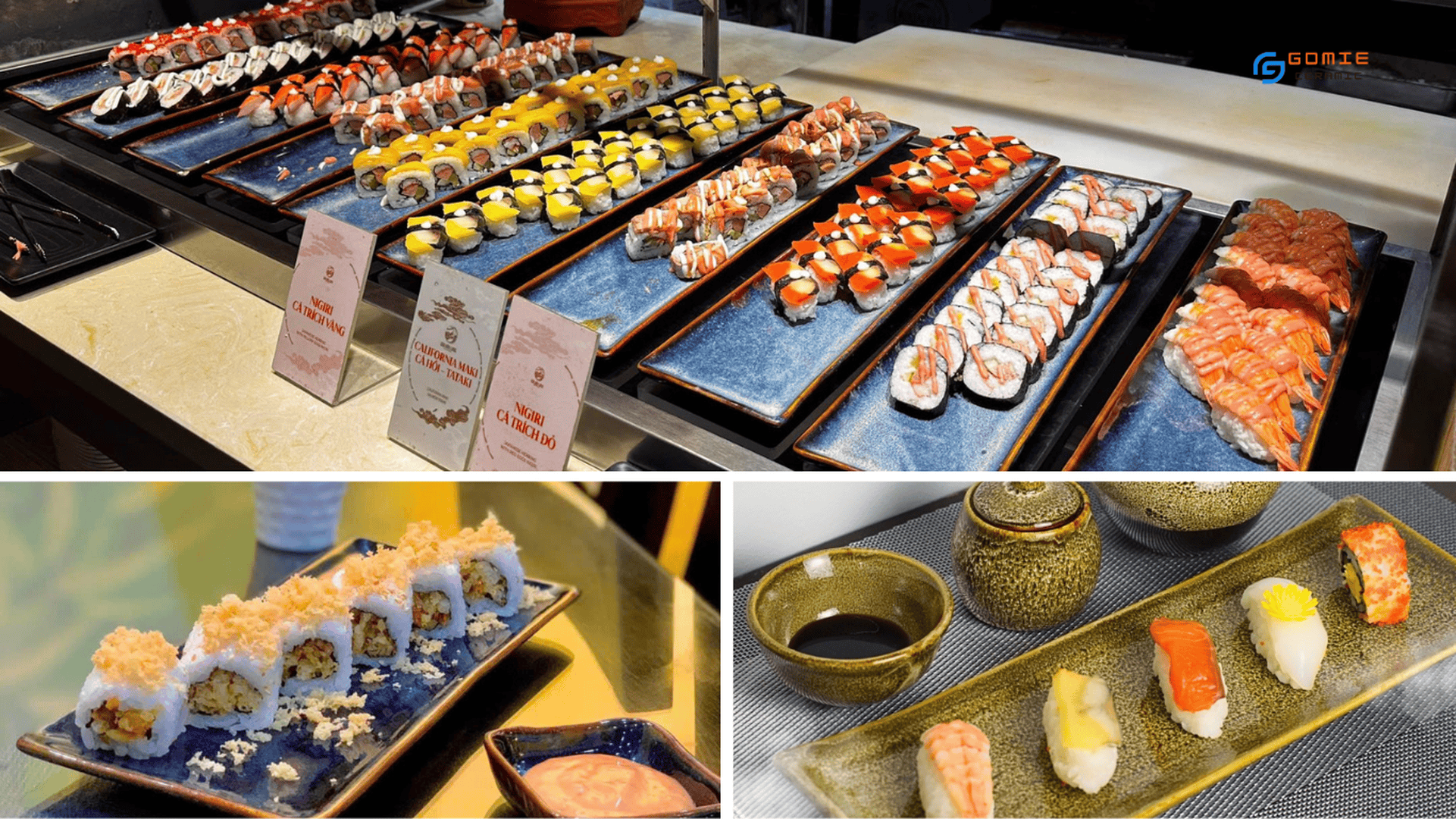 Đĩa sushi men hỏa biến bày trí tại các nhà hàng 