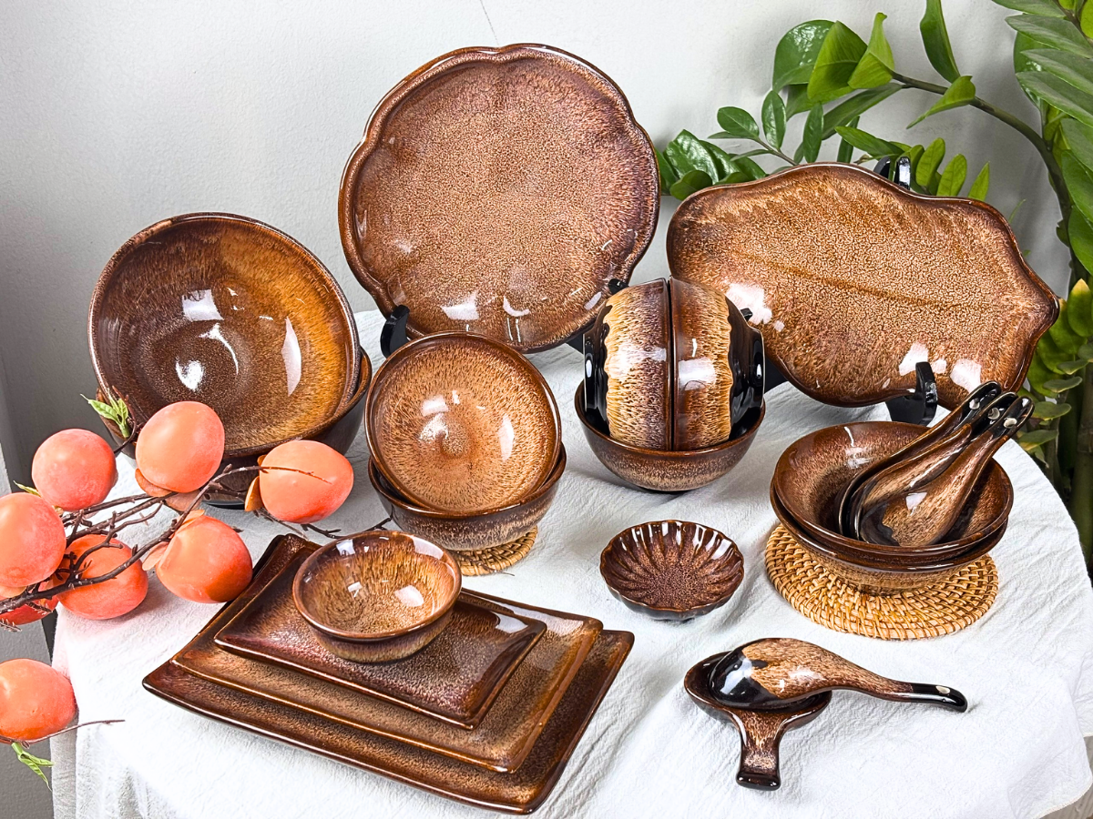 Bộ đồ ăn nhà hàng men nâu tuyết