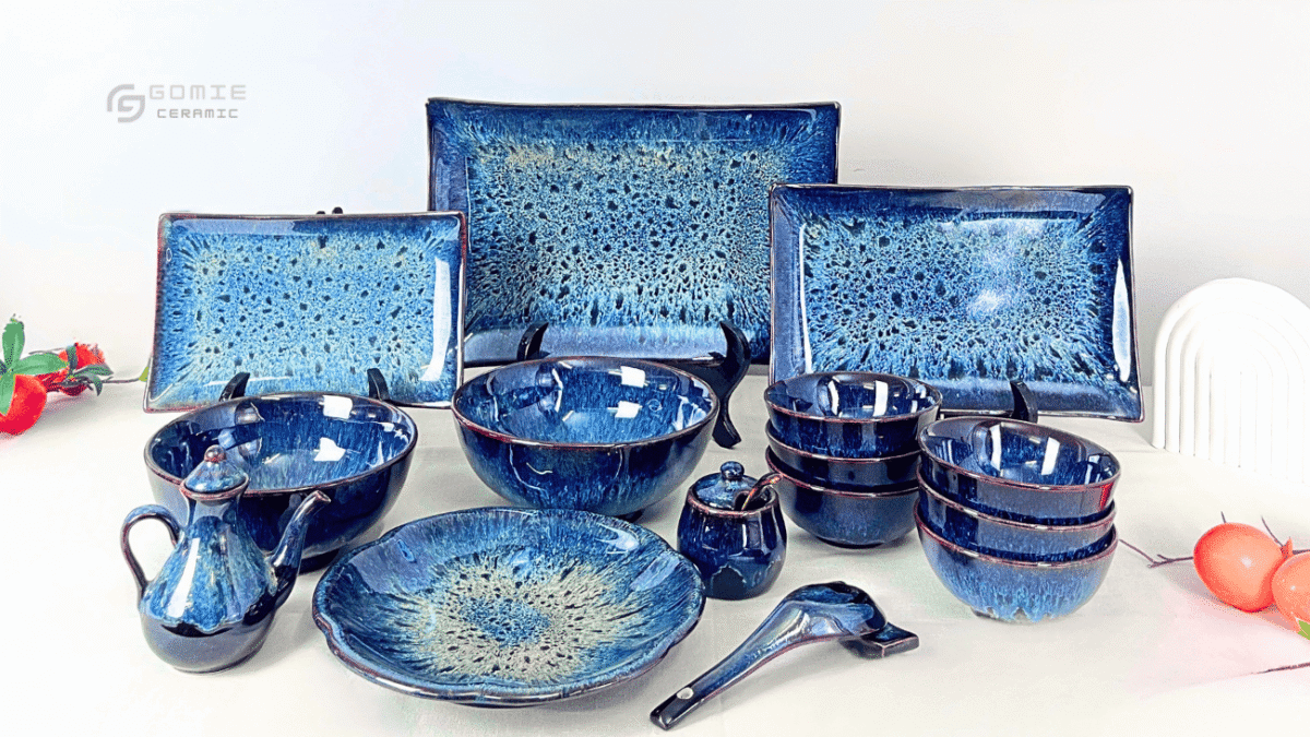 Bộ đồ ăn gốm sứ men xanh sapphire