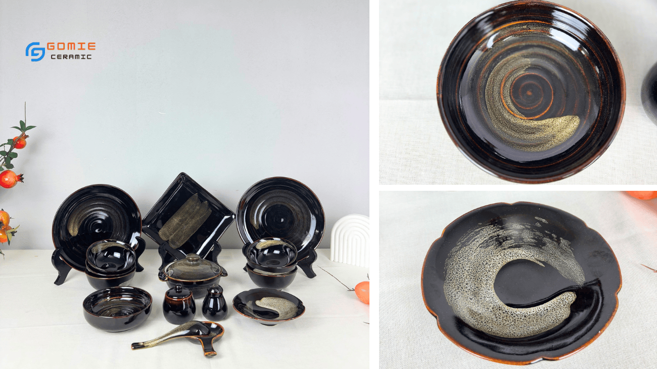 Bộ đồ ăn gốm sứ nhà hàng men cánh gián