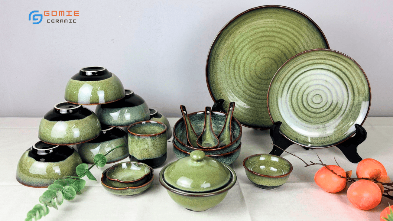 Bộ đồ ăn gốm sứ nhà hàng men rêu
