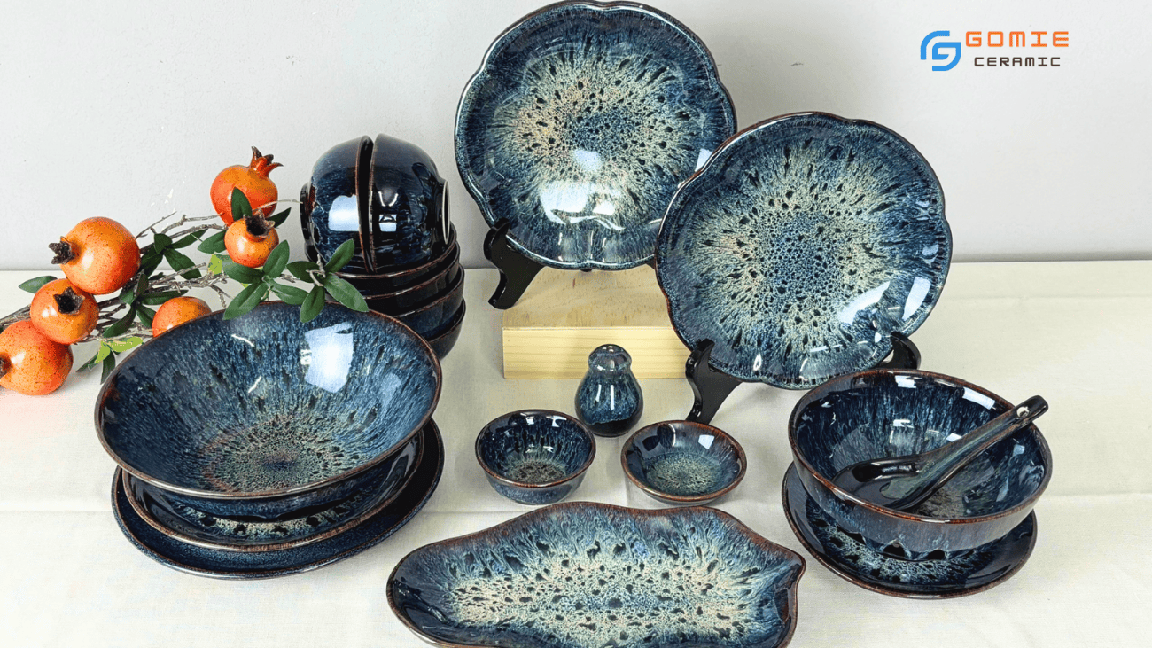 Top 10 Mẫu Gốm Men Hỏa Biến Được Yêu Thích Nhất Mọi Thời Đại 2 Bộ đồ ăn gốm sứ nhà hàng men sapphire được yêu thích