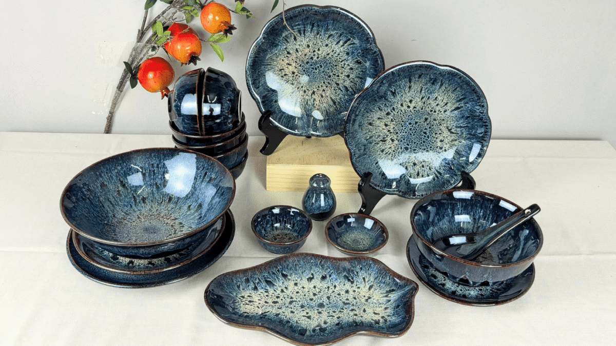 Bộ đồ ăn nhà hàng in logo men sapphire