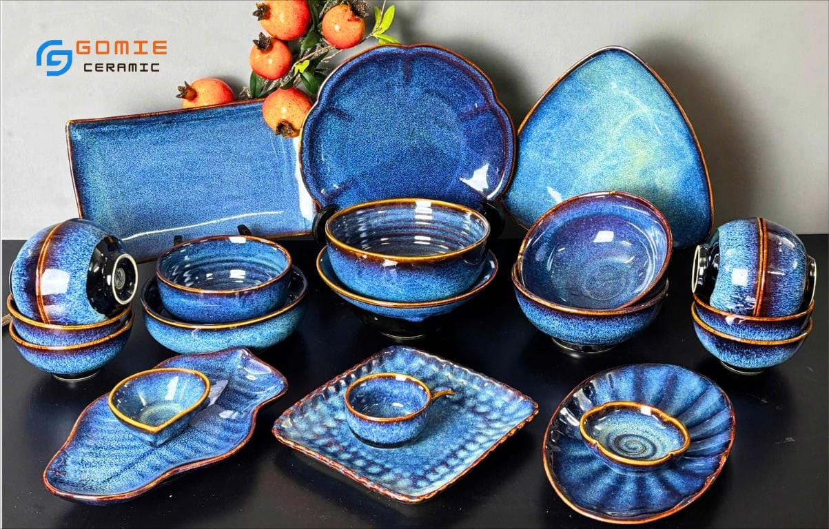 Bộ đồ ăn men xanh sóng biển nhà hàng