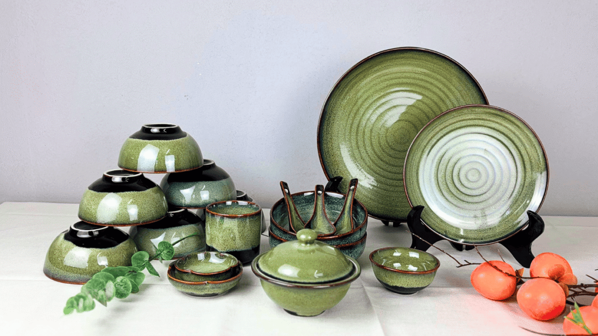 Bộ đồ ăn nhà hàng chay men rêu