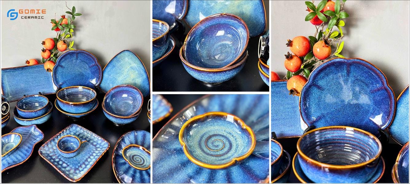 Các thành phần bộ đồ ăn men xanh sóng biển nhà hàng