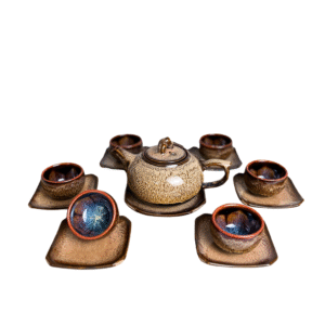 Bộ ấm trà men hỏa biến nâu tuyết