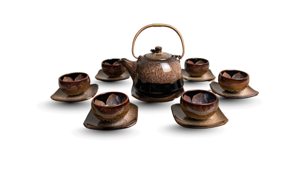 Bộ ấm chén hỏa biến siêu nâu dừa 5 Bộ ấm chén men hỏa biến siêu nâu dừa