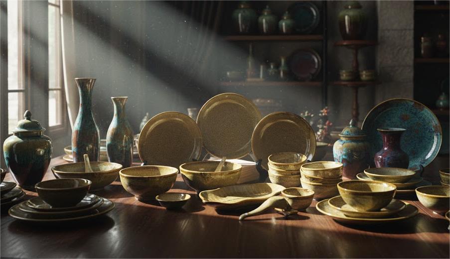 set bát đĩa gốm men hỏa biến nhà Gomie Ceramic